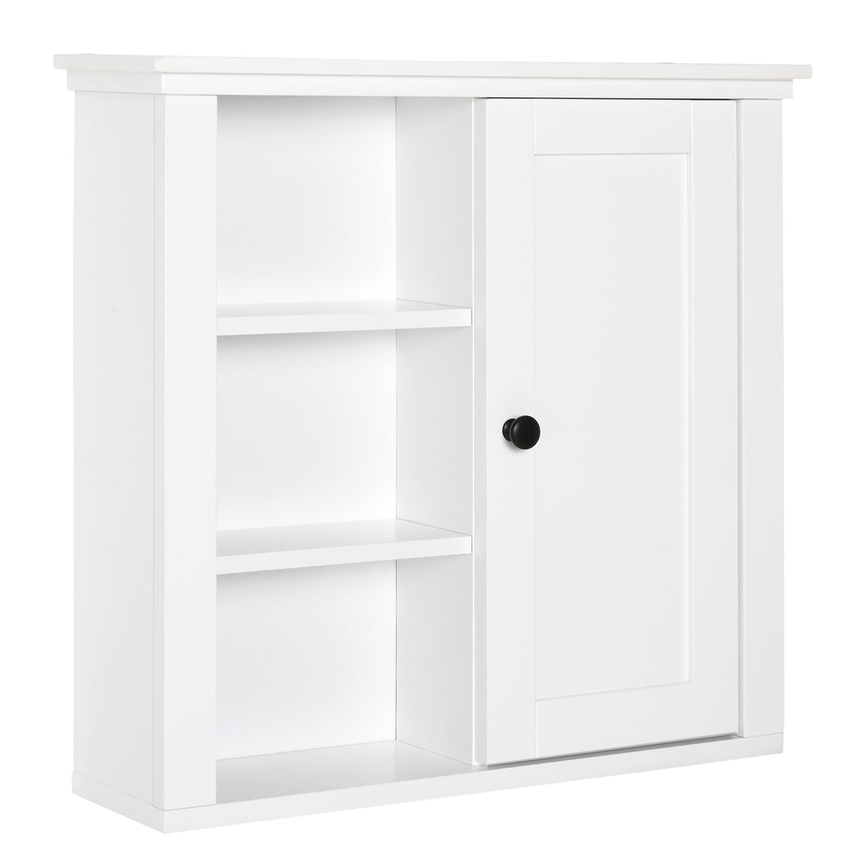 Armoire Murale de Salle de Bain Meuble Suspendu WC Placard 1 Porte 3 niches dim. 53L x 14,5l x 50,5H cm en bois Blanc