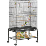 Cage à oiseaux sur pieds roulettes avec 4 mangeoires et 3 perchoirs 79 x 49 x 133 cm noir