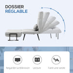 Fauteuil convertible 3 en 1 lit 1 place dossier inclinable 5 positions, accoudoirs et coussin, tissu effet velours, gris