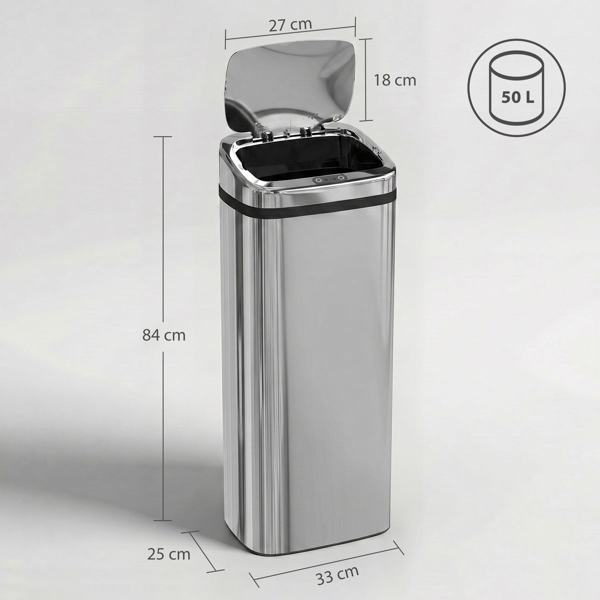 Cubo de basura con sensor de movimiento de apertura automática, 1 compartimento de 50 L, de acero inoxidable