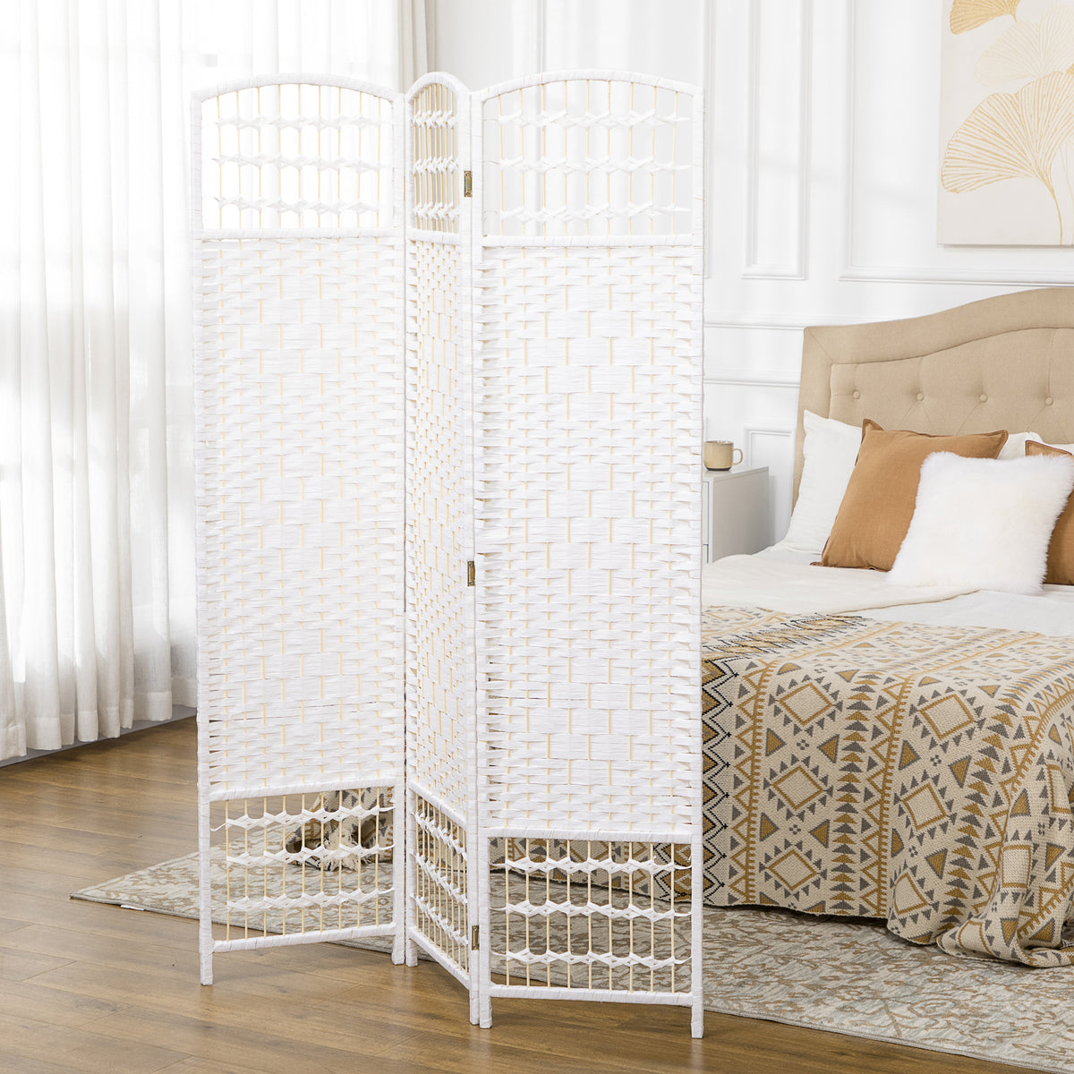 Paravent intérieur en bois séparateur de pièce cloison pliable 3 panneaux 120 x 170 cm blanc