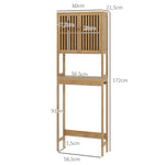 Étagère de toilettes meuble de salle de bain dessus toilette WC avec placard 2 portes et étagère ouverte bambou