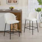 Set di 2 Sgabelli da Bar, Sedie da Bar, Poggiapiedi e Schienale, Tessuto Effetto Lino, Altezza Seduta 68cm, Crema