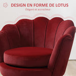 Fauteuil salon fauteuil en velours fauteuil coquillage avec pieds en métal doré pour chambre à coucher, rouge
