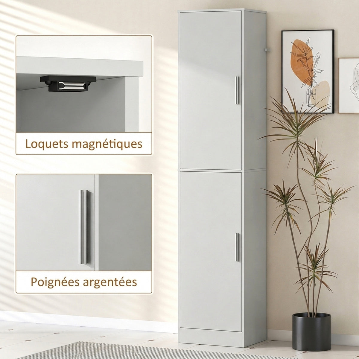 Colonna da bagno a 6 livelli, mobile contenitore stretto, 2 ante e 4 ripiani regolabili, 40x35x180cm, verde