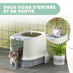 Maison de toilette pour chat bac à litière fermé chat avec porte translucide pelle incluse 40,5 x 52,5 x 42,5 cm gris