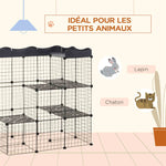 Cage parc enclos pour petits animaux chats lapins modulable 3 niveaux 2 portes rampe fil métallique 105 x 70 x 116 cm noir