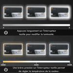 Miroir de salle de bain rectangulaire mural lumineux LED horizontal ou vertical, 100 x 60 cm