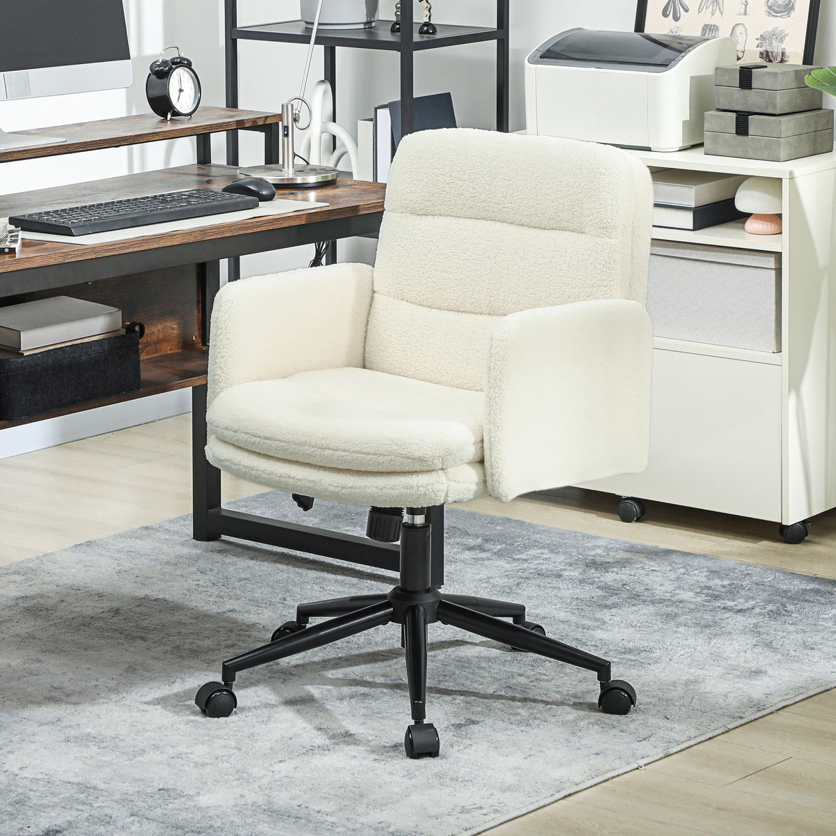 Chaise de bureau, fauteuil de bureau pivotante avec hauteur réglable, fonction de bascule, 61,5 x 65 x 91-101 cm, crème