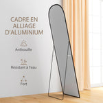 Miroir sur pied rectangulaire arrondi cadre en aluminium avec support pour entrée chambre dressing 50 x 161,5 cm noir