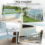 Banc de jardin 2 places, banc extérieur jardin en acier avec dossier ajouré, 127 x 63 x 85 cm, bleu
