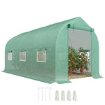 Serre tunnel de jardin 8m², serre de jardin tunnel avec 1 porte et 6 fenêtres, bâche PE 140g/m² 400x200x200cm vert