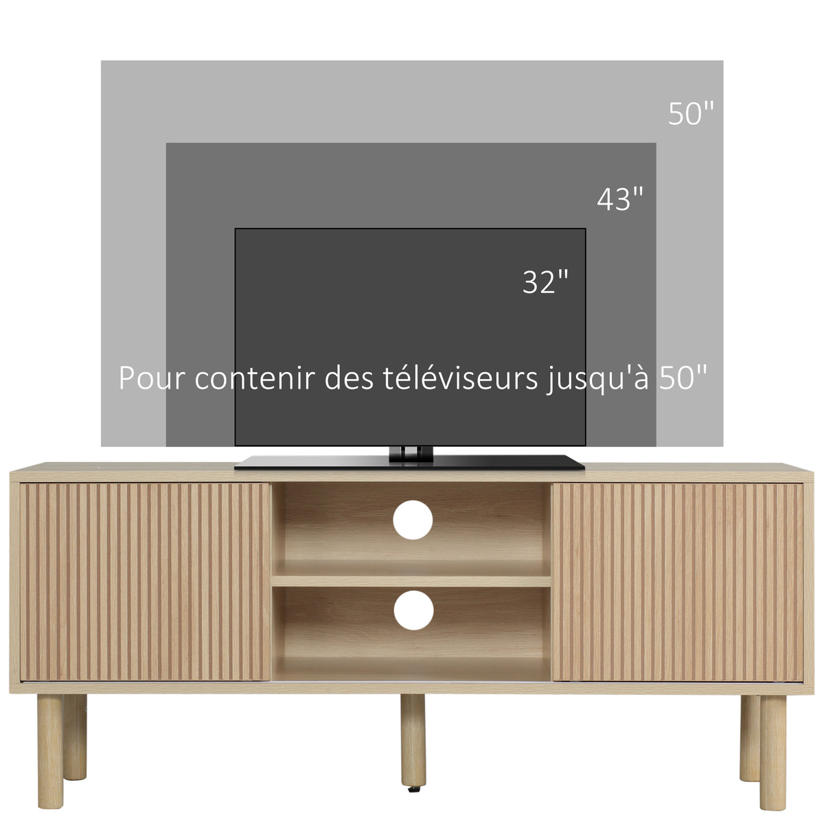 TV-Lowboard für Fernseher bis 50 Zoll, 2 Schiebetüren und 2 Fächer mit Kabeldurchlass - 115 x 40 x 49 cm