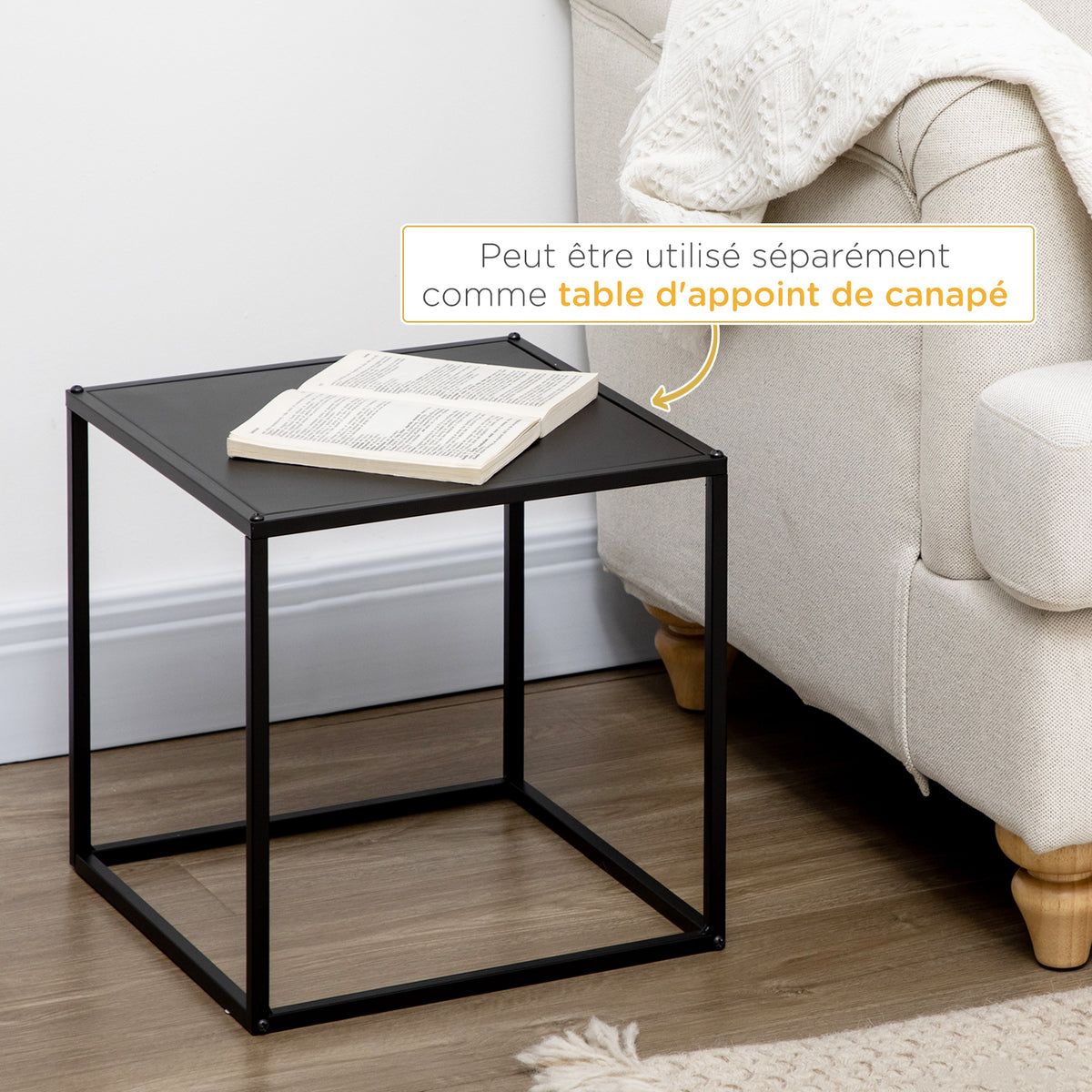 Lot de 2 tables basses gigognes carrées style industriel en métal noir mat - dim. 40 et 35 cm