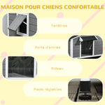 Niche chien style cottage - 2 fenêtres, porte, toit ouvrant bitumé - dim. 109 x 79 x 72 cm - bois sapin gris