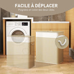 Panier à linge double avec couvercle, panier à linge en bambou 100 L avec poignées en corde