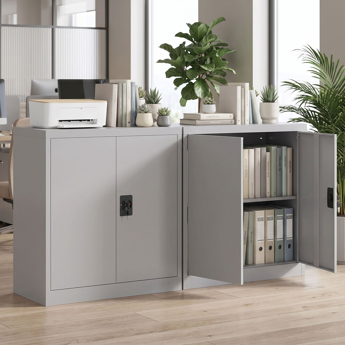 Armoire de Bureau Métallique, 80 x 40 x 92,5 cm, Meuble de Rangement en Acier avec Serrure, Étagère Réglable, Gris