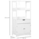 Meuble de Rangement Salle de Bain - 2 Portes, tiroir, 3 étagères - dim. 60L x 33l x 122H cm - MDF Blanc