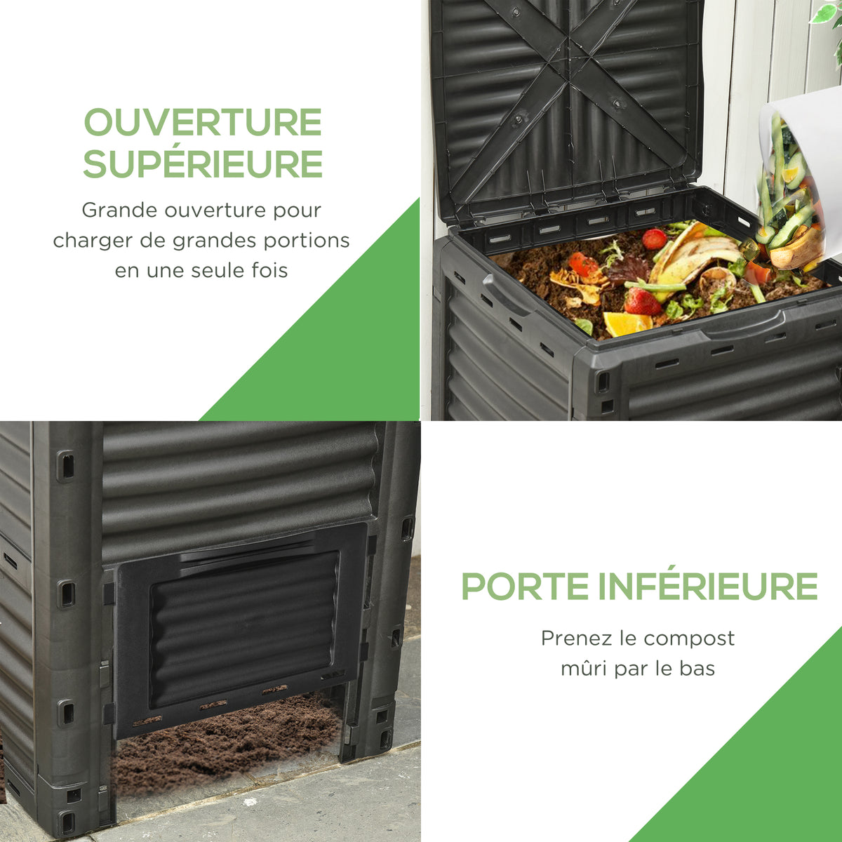 Tuincompostvat 300L compostbak voor de tuin van polypropyleen 48 ventilatieopeningen 60,5 x 60,5 x 81,5 cm zwart