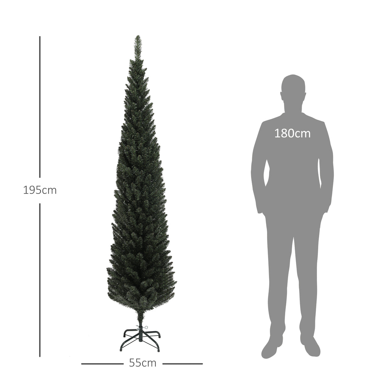 Sapin de Noël artificiel, arbre de Noël, base en acier, 390 branches épines, décoration de Noël, Ø 55 x 195H cm, vert