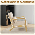 Fauteuil lounge - 3 coussins inclus - assise profonde - accoudoirs - structure bois hévéa - aspect velours beige