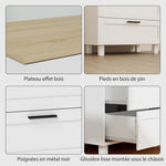 3-drawer dresser, modern storage unit with solid wood legs and wood-effect top, 60 x 38 x 71 cm, white