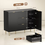 Buffet meuble cuisine rangement avec 3 tiroirs, étagères réglables, placards à portes cannelées, 120 x 40 x 90 cm, noir