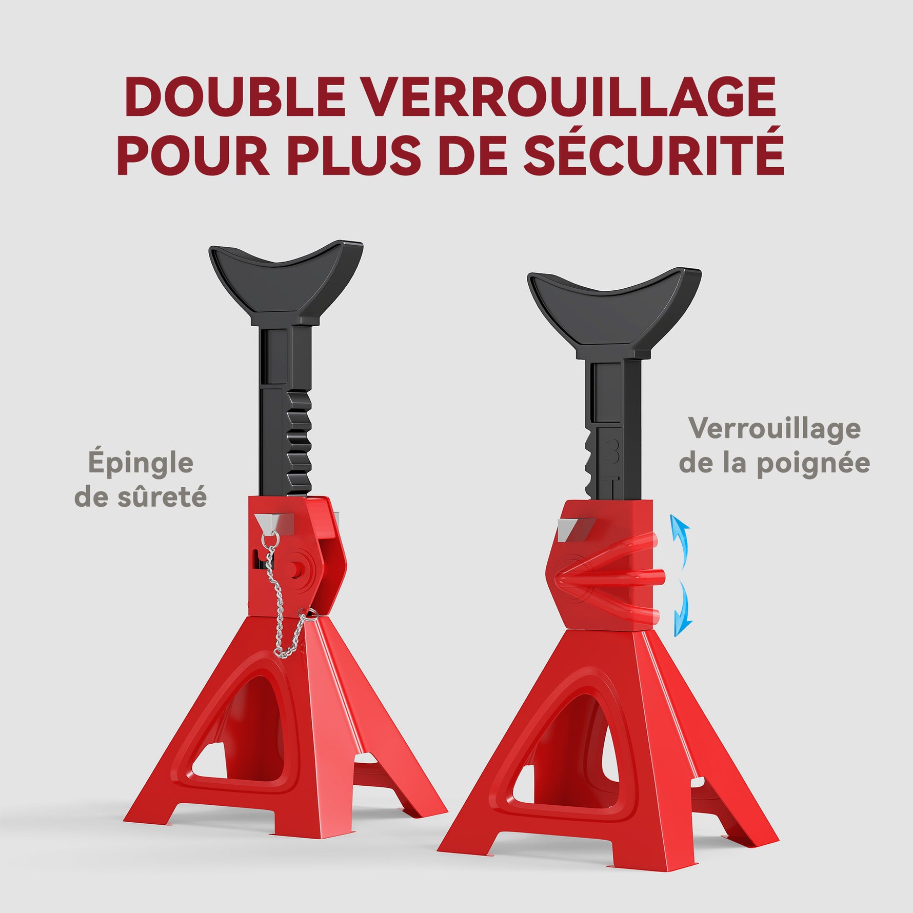 Lot de 2 chandelles voiture chandelles de levage capacité 3 tonnes hauteur réglable 290-418mm goupille de sécurité rouge