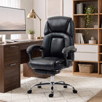 Chaise Bureau Ergonomique, Fauteuil de Bureau Inclinable, Assise rembourrée en PU, Hauteur Réglable, Noir