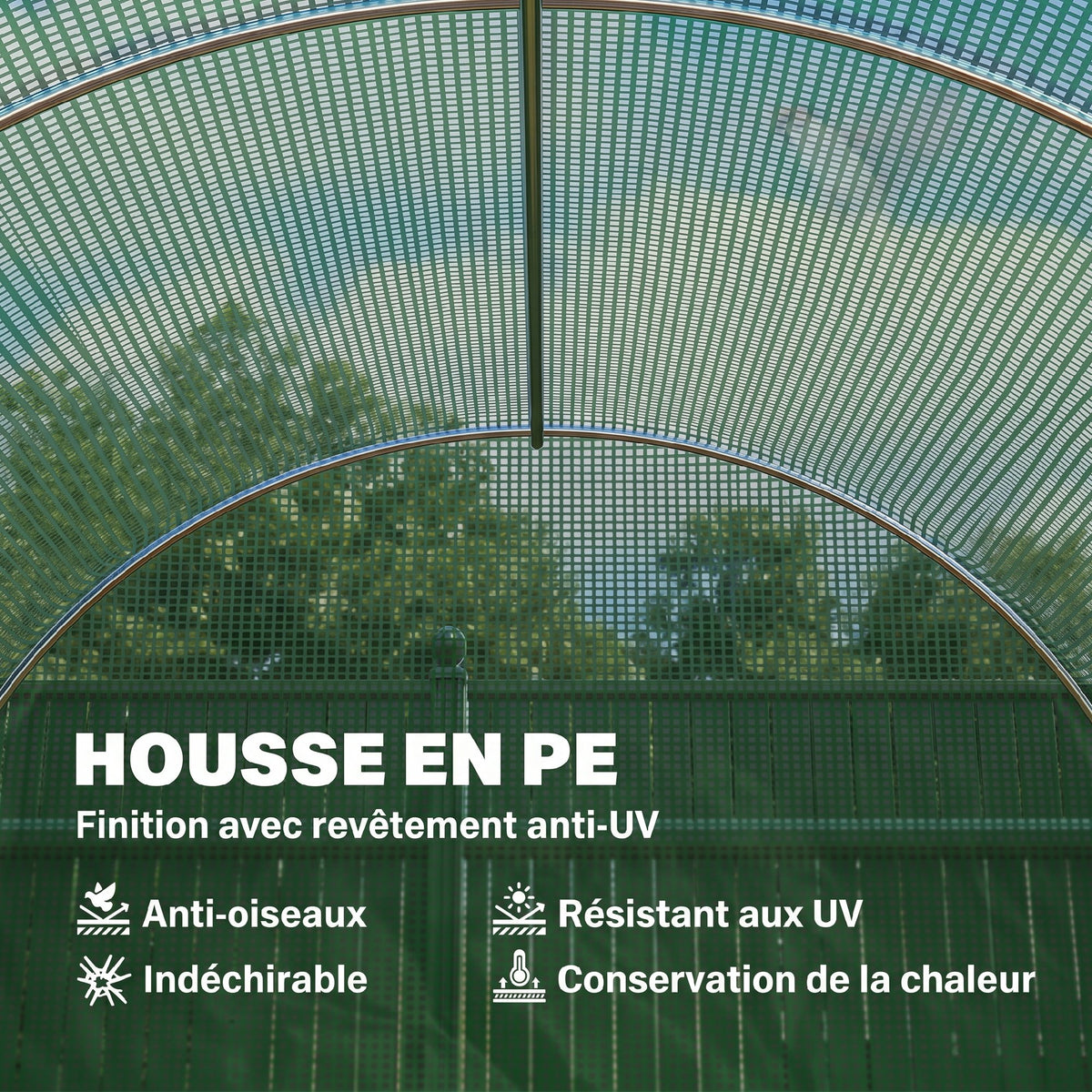 Serre de Jardin Tunnel 8 m² 4L x 2l x 1,9H m Acier galvanisé renforcé diamètre 2,4 cm + PE fenêtres Porte Vert