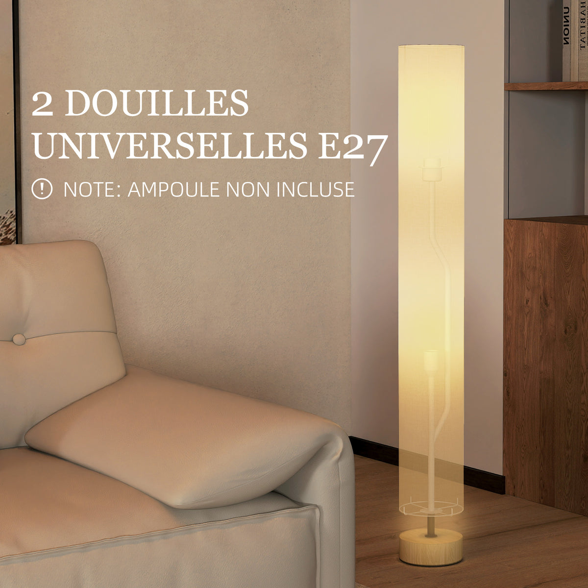 Lampadaire sur pied de salon avec abat-jour en lin, interrupteur à pied, 2 x douille E27, 120 cm, beige
