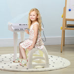 Piano enfant électronique 32 touches multifonctions avec micro haut parleur tabouret couvercle lumineux LED blanc