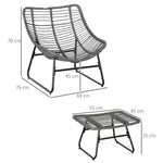 Fauteuil chaise de jardin avec repose-pieds en métal époxy et résine tressée aspect rotin avec coussins