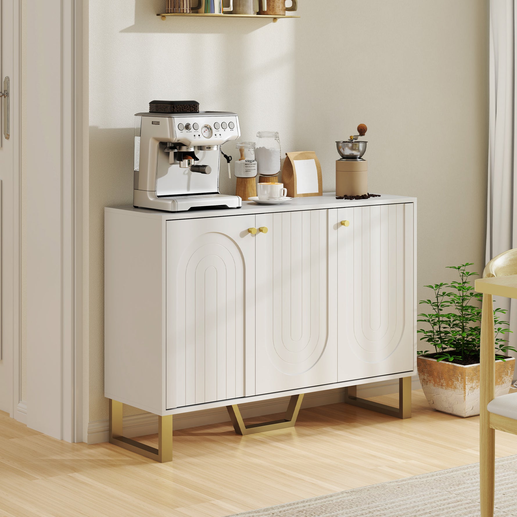 Buffet de salon avec placard à portes et étagère réglable, 106,5 x 35 x 77,5 cm, blanc