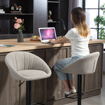 Lot de 2 tabourets de bar, chaises de bar hauteur réglable avec dossier et accoudoirs, repose-pieds, beige
