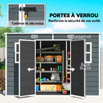 Abri de jardin en plastique, avec plancher, 303 x 123 x 197 cm, effet bois gris