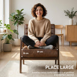 Fauteuil salon, fauteuil d'appoint rembourré en PU avec large assise, coussin épais et structure en bois massif, marron