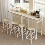 Ensemble table de bar avec tabourets, table à manger debout avec 2 chaises, étagère et pieds en métal, 80x50x90cm, blanc