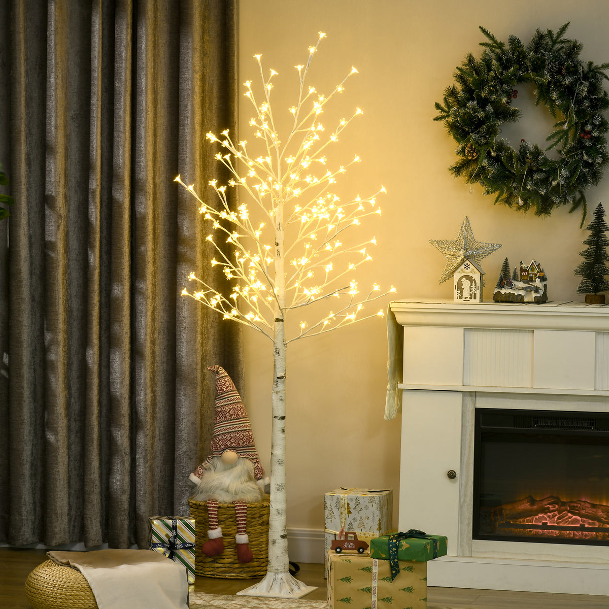 Albero luminoso a LED 180 cm 180 LED bianco caldo, albero artificiale di ciliegio in fiore, IP44, interno esterno, bianco