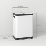 Sukaldeko zaborrontzia, 2 x 30L, metalezko pedalarekin, 2 konpartimentu, ixte leuneko estalkia, 60L, zuria