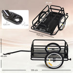 Remorque vélo remorque de transport pour vélo 70L 139L x 71,5l x 49H cm barre d'attelage universelle acier noir