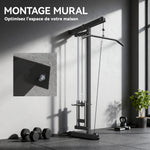 Appareil de musculation mural, station de traction, poulie haute et basse, 2 poulies, en acier, 75 x 16 x 192 cm, noir