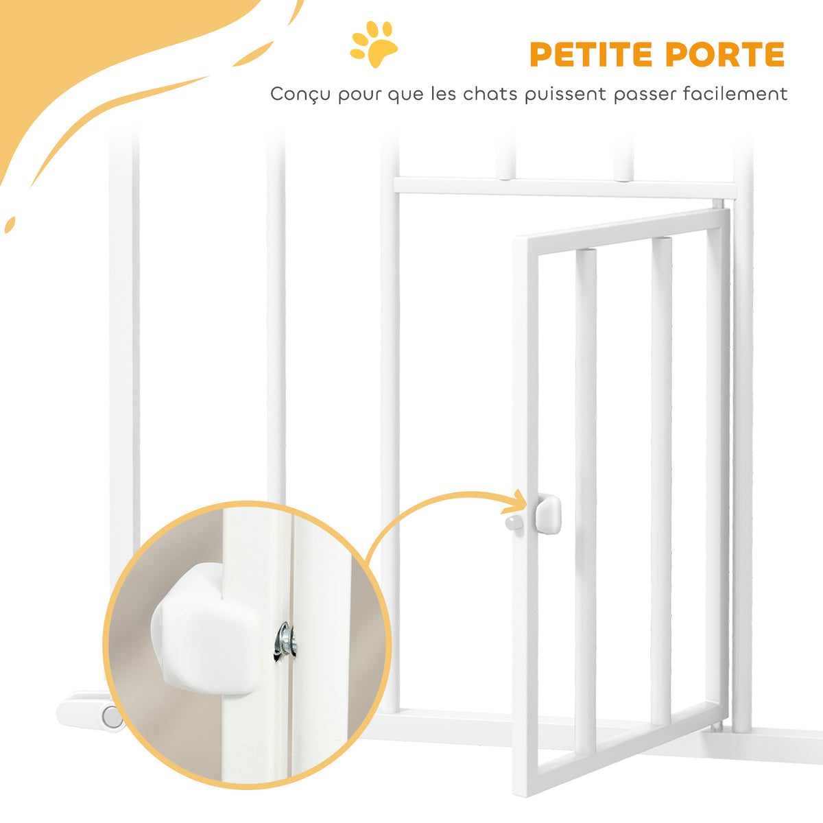 Barrière de sécurité animaux de 104,1H cm avec porte fermeture automatique système de double verrouillage blanc