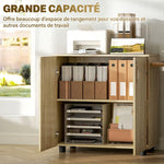 Armoire de bureau à 2 niveaux, meuble de rangement bureau avec 2 portes, serrures et clés, 80x40x80cm, chêne