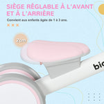 Draisienne vélo Enfant 4 roues selle réglable, guidon ergonomique alliage alu. PP, enfant 1 à 3 ans - Gris Blanc Rose
