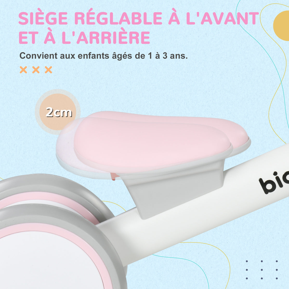 Draisienne vélo Enfant 4 roues selle réglable, guidon ergonomique alliage alu. PP, enfant 1 à 3 ans - Gris Blanc Rose