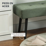 Banco banqueta a pie de cama tapizado en pana con patas de acero negro, carga de 220 kg, 100 x 36 x 45 cm, verde