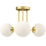 Plafonnier LED 25W, luminaire plafonnier 3 lumières avec douilles G9, abat-jour globe, 42 x 42 x 26,5 cm, doré