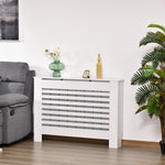 Heizkörperverkleidung, Design-Radiatorabdeckung mit Lamellen, Paneel-Schrank für Wohnzimmer, Küche, Schlafzimmer, Flur, Maße 112L x 19B x 81H cm, MDF, Weiß