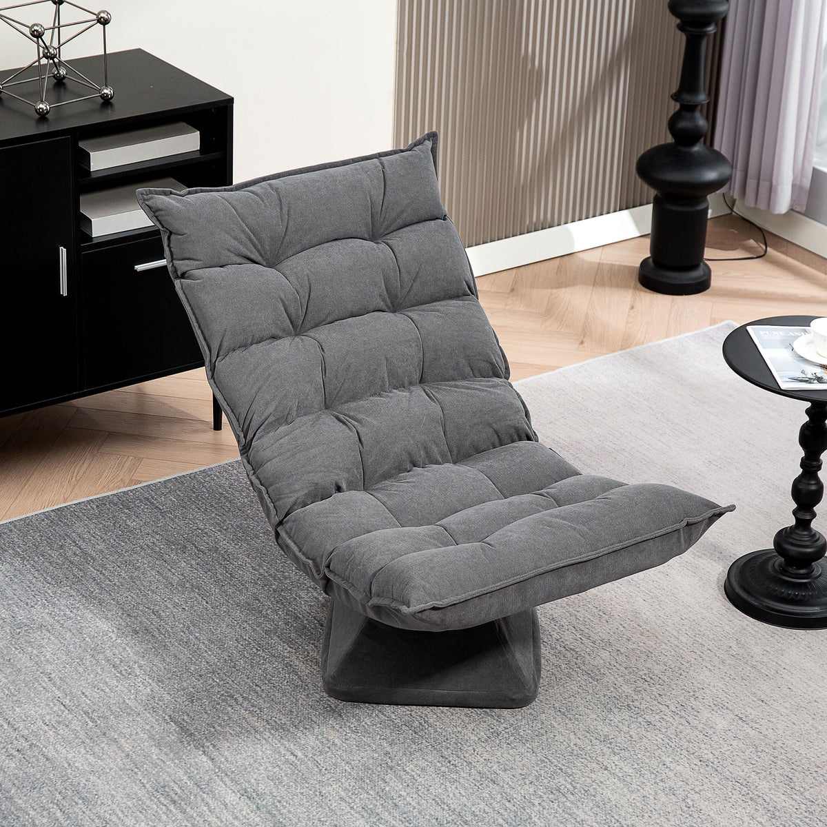 Fauteuil relax fauteuil salon design capitonné inclinaison dossier réglable pivotant 360° gris chiné